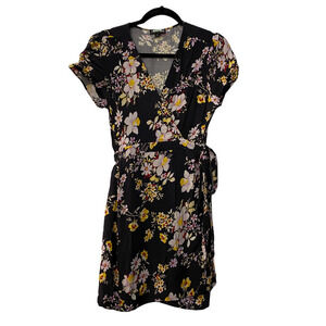 Yumi Kim Black Mini Floral Wrap Dress Small